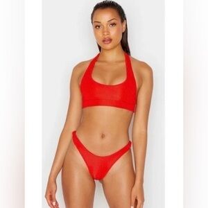 Frankies Bikinis Red Ribbed Bikini